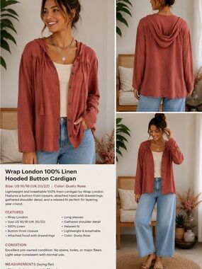 Wrap London Rosewood Linen Hoodie Cardigan